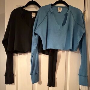 Two BDG Ribbed Knit Tops in Blue and Black